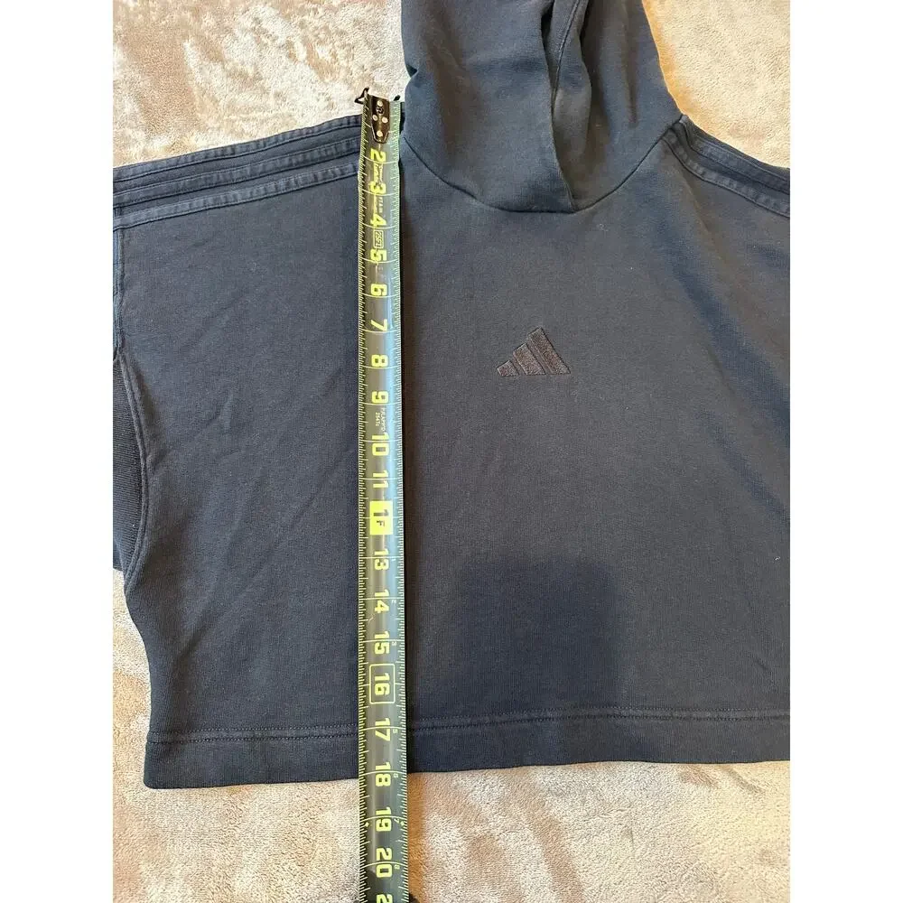 Adidas Womens Medium Cropped Hoodie Black Tonal Logo Oversized Sweatshirt M
